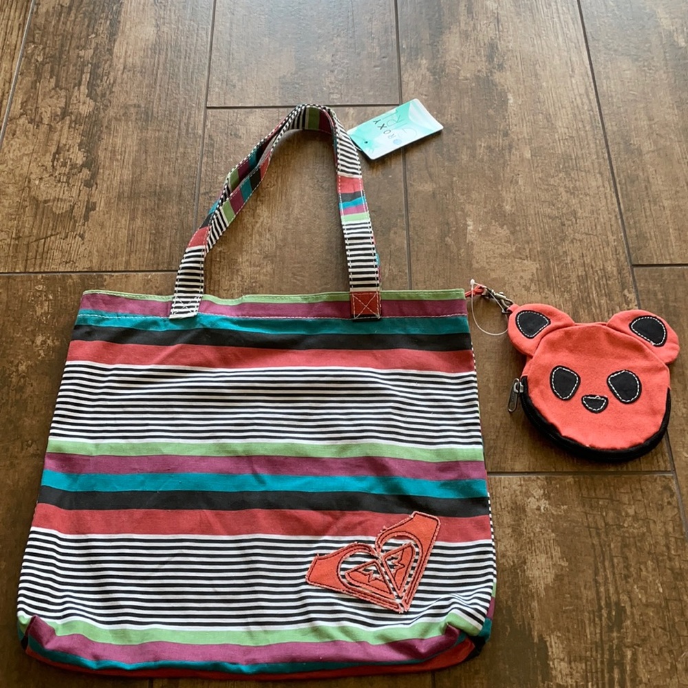 ROXY GIRL NWT Striped tote bag with pouch